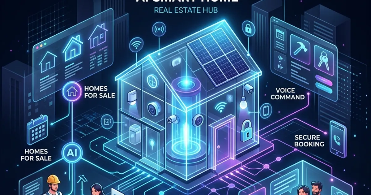Connected smart home, real estate, and home service voice AI illustration