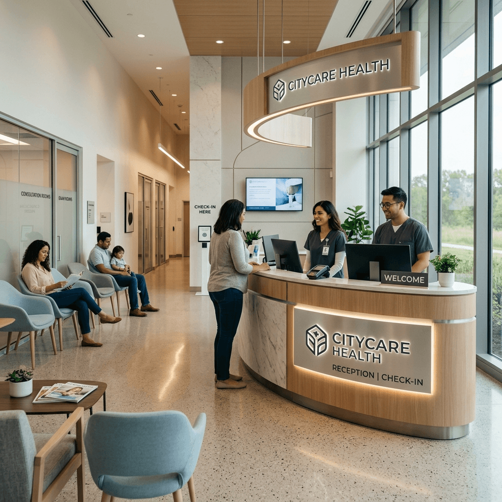 A modern healthcare clinic reception area
