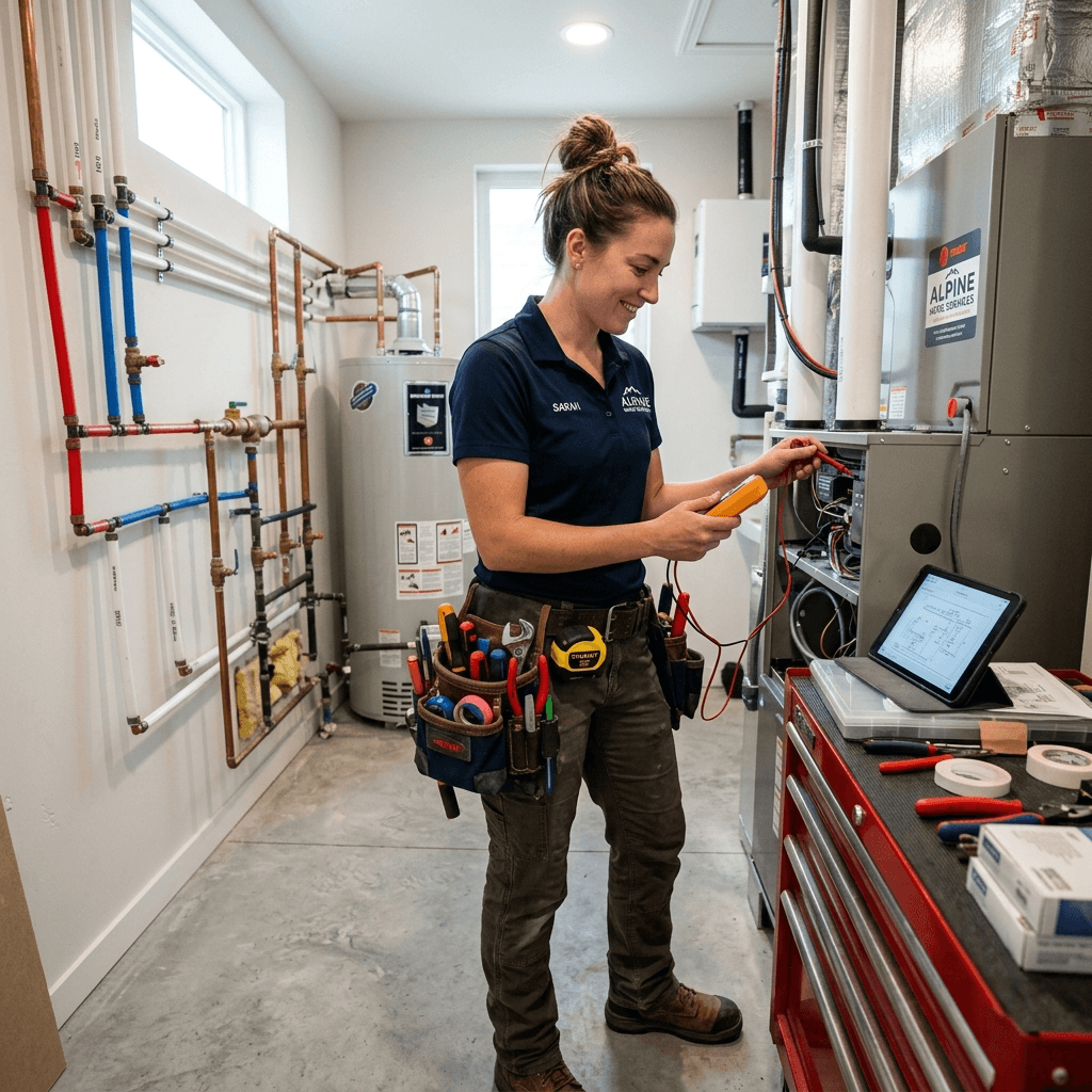 A home service technician working on residential equipment